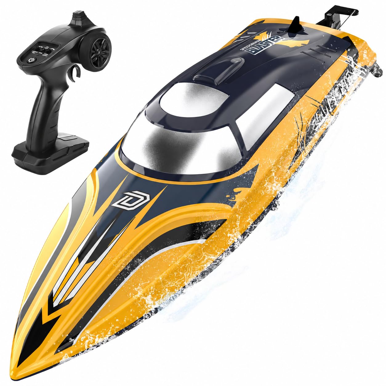 DEERC 14" Bateau télécommandé Rapide de avec lumières LED, 30+ Mins, 20+MPH, Bateau Rapide télécommandé à redressement Automatique pour Piscine et lac, Jouet Aquatique d'été pour Adultes et Enfants
