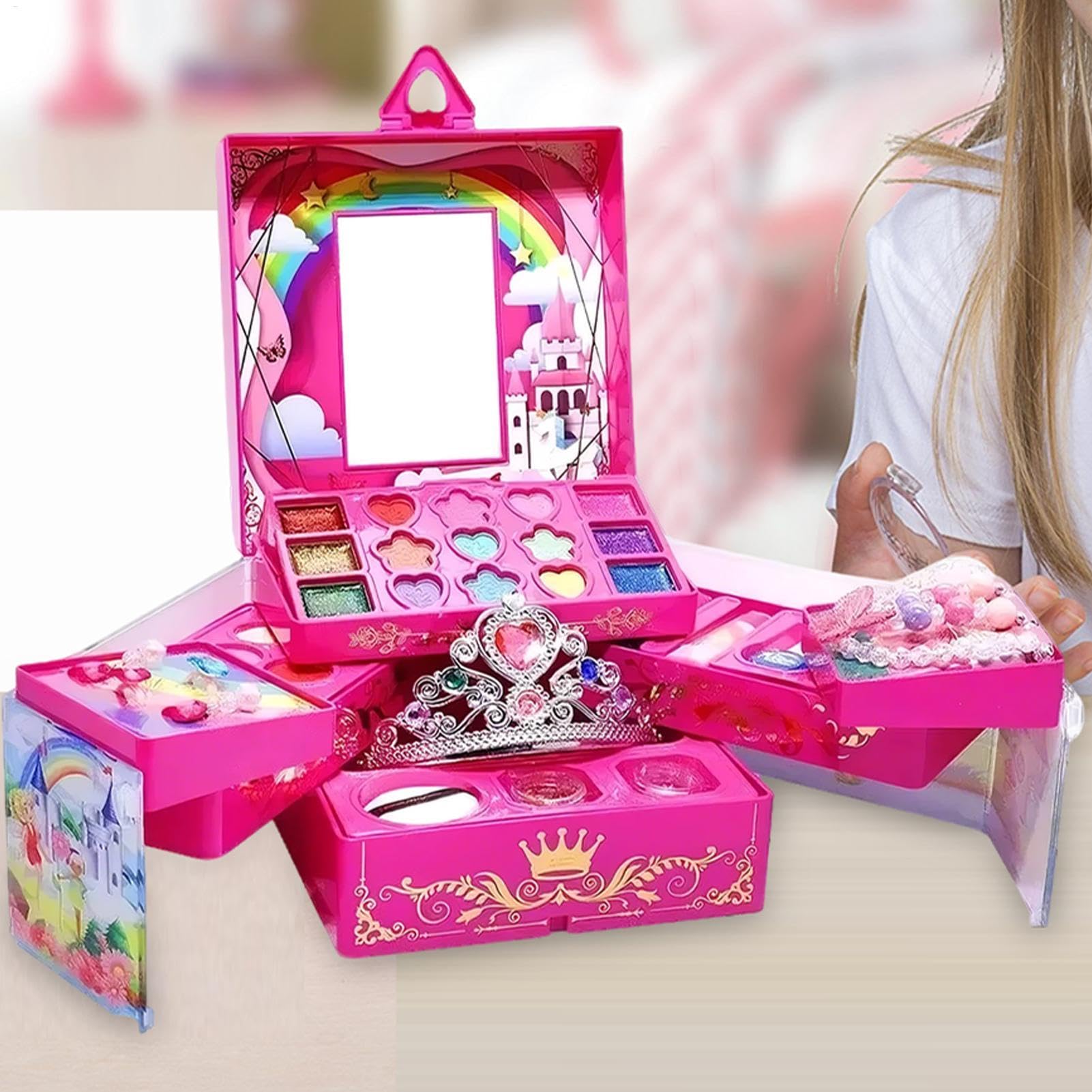 Giocattolo per il trucco per ragazze – Trucco lavabile, set di trucchi | genuini | Sicuro e lavabile, giocattolo da principessa per ragazze, set finto di bellezza cosmetica
