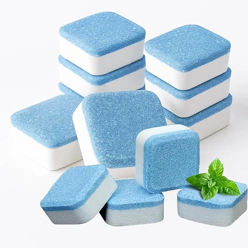 Pastilhas para Limpeza de Máquina de Lavar Roupas Pastilha Efervescente Multifuncionais Limpa Máquina Eficiente para Lavadora Front-load e Top-load Formato em Pastilha (10)