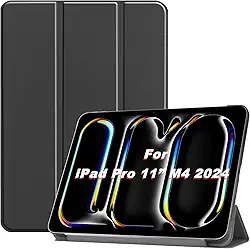 USTIYA Capa para iPad Pro M4 5ª geração 11 polegadas 2024, Couro Protector, Feita de PC + PU, com Função de Acordar/Aativar (Preta)