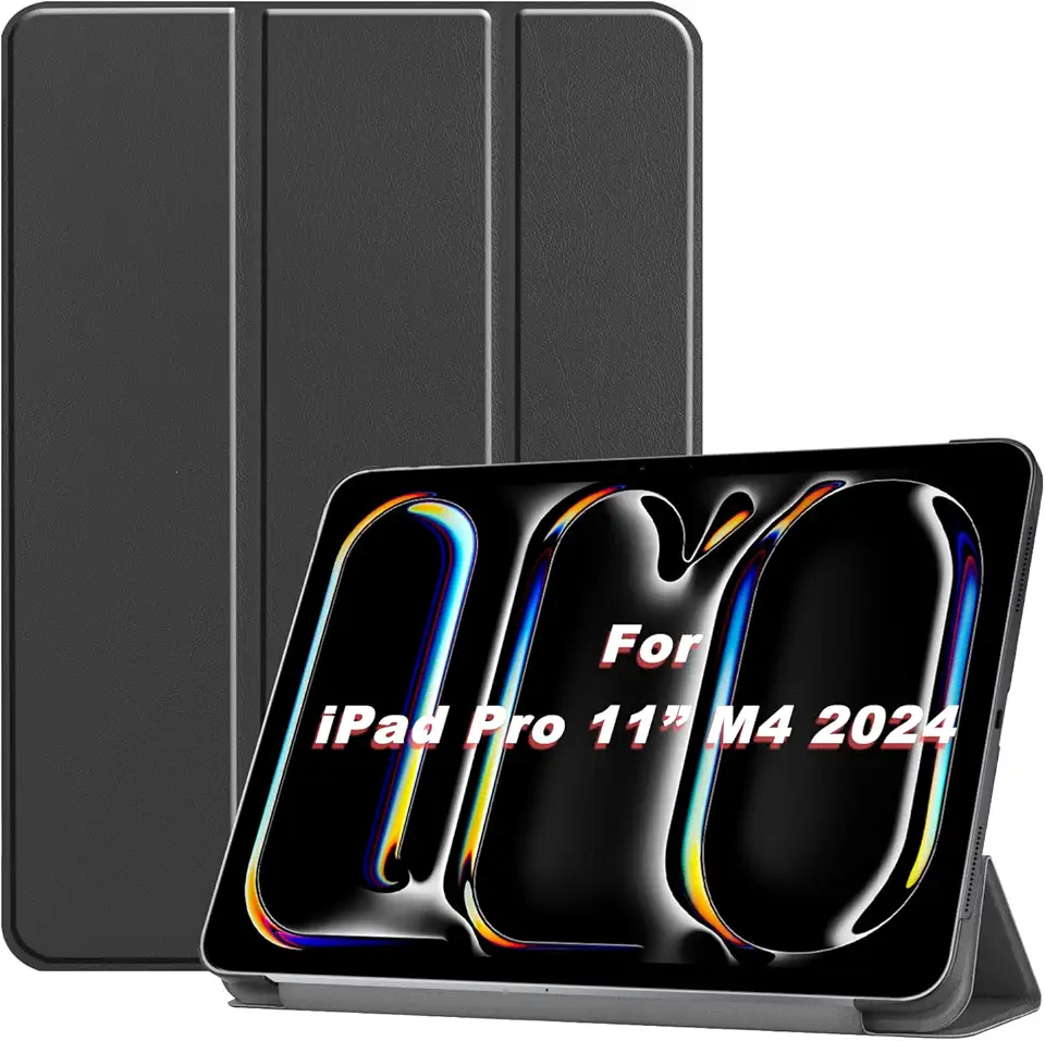 USTIYA Capa para iPad Pro M4 5ª geração 11 polegadas 2024, Couro Protector, Feita de PC + PU, com Função de Acordar/Aativar (Preta)