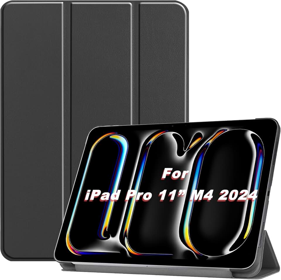 USTIYA Capa para iPad Pro M4 5ª geração 11 polegadas 2024, Couro Protector, Feita de PC + PU, com Função de Acordar/Aativar (Preta)