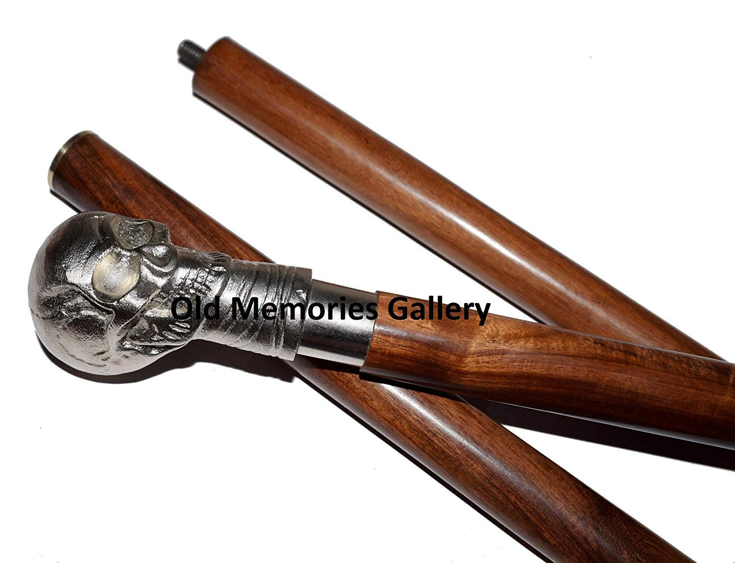 Nautical 36" Skull W/Metal Handle Vintage Cane Wooden Walking/Hiking Stick