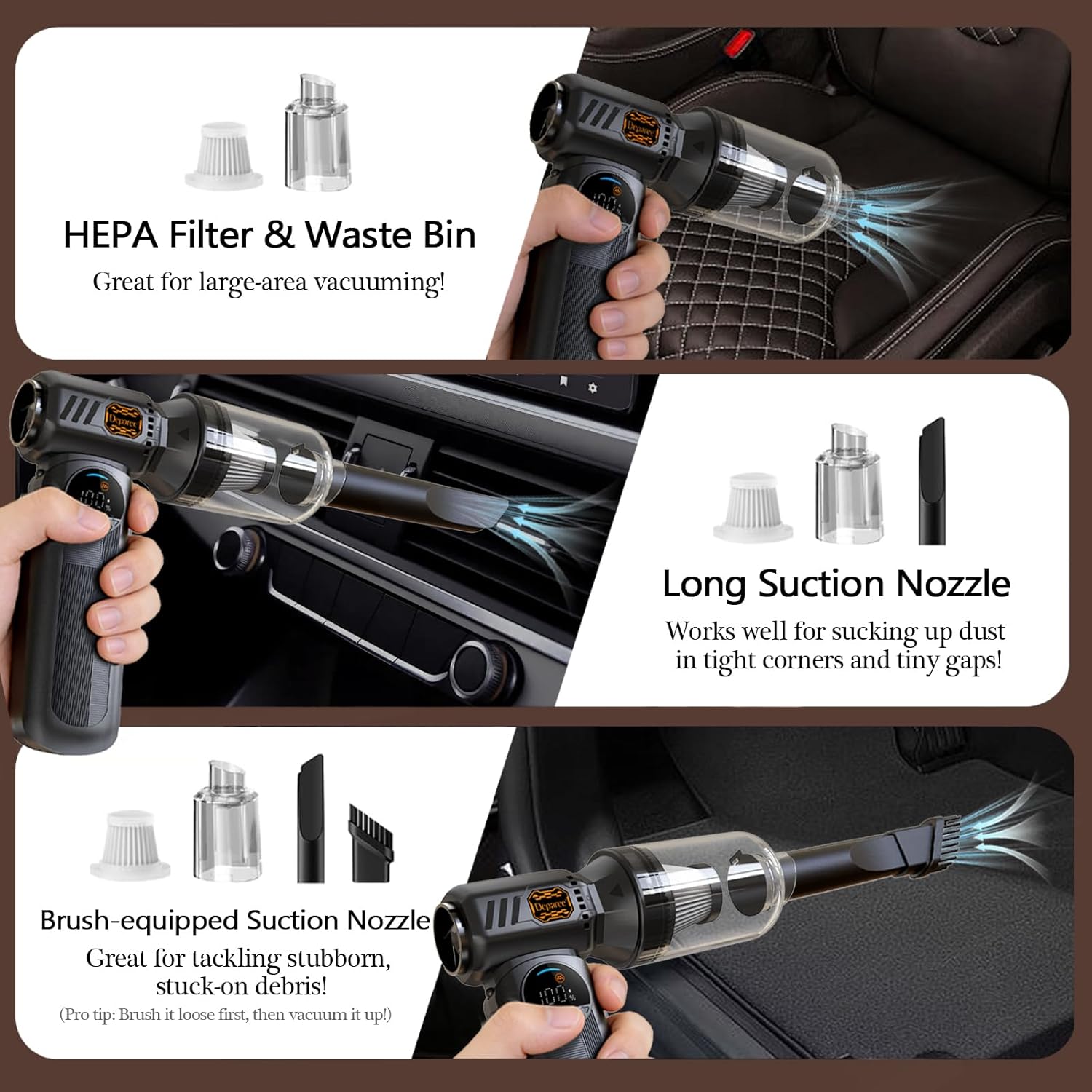 Cordless Electric Air Duster & Handheld Mini Vacuum, 2-in-1 Portable Air Blower with Long-Lasting 8000mAh Battery & Built-in LED Light for Car, Home, Keyboard & Electronics – Black