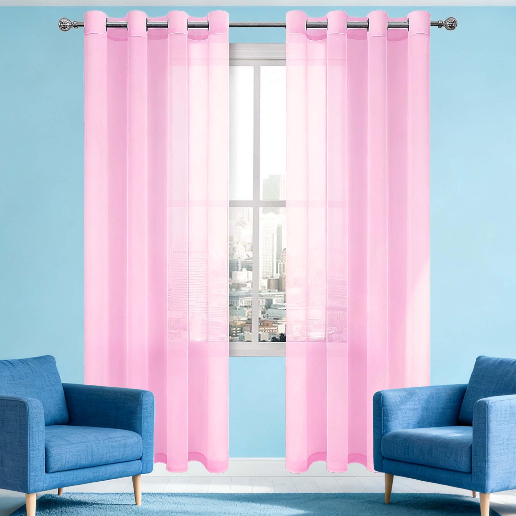 Voilage rose fenetre anti vis-a-vis rideau semi transparent souple oeillets 280x205