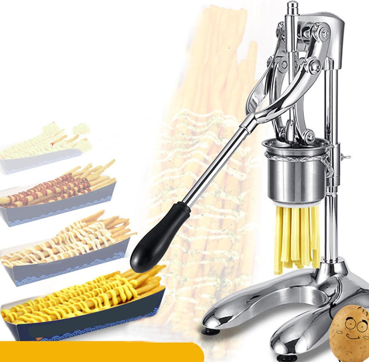 Manual Long French Fries Maker Machine,Potato Strips Machine,Fried Chips Squeezer Extruder 30cm Evenly Pressing Stainless Steel Potato Extruder For Restaurant