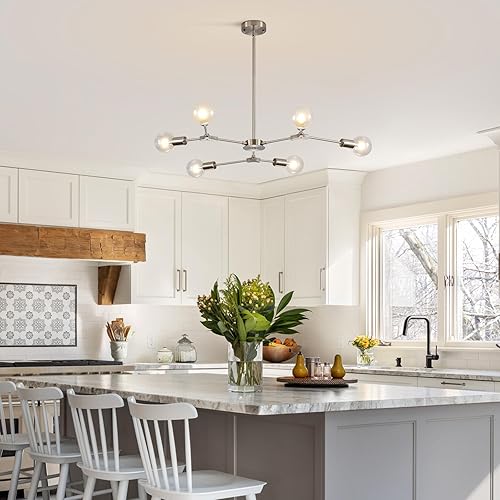 Miniatura 24 de KCO Lighting Modern Sputnik - Lámpara colgante de latón cepillado, lámpara industrial empotrada, lámpara colgante ajustable para sala de estar