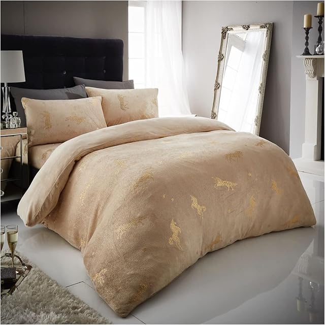 GC GAVENO CAVAILIA Teddy Bear Unicorn Fleece Bedding, Luxury Soft & Cosy Warm Thermal Fluffy Double Duvet Set, Natural
