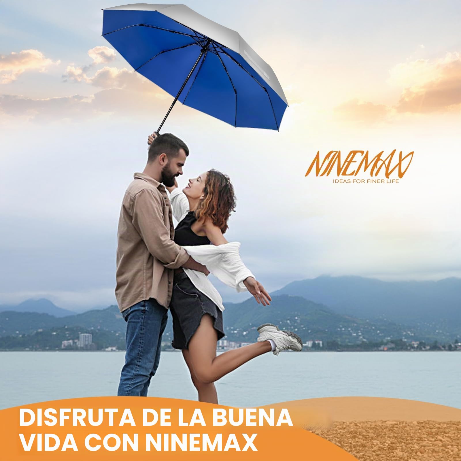 NINEMAX UV Protección Paraguas Plegable Automatico,Paraguas Antiviento con Filtro Solar UPF50+ para Hombre Mujer