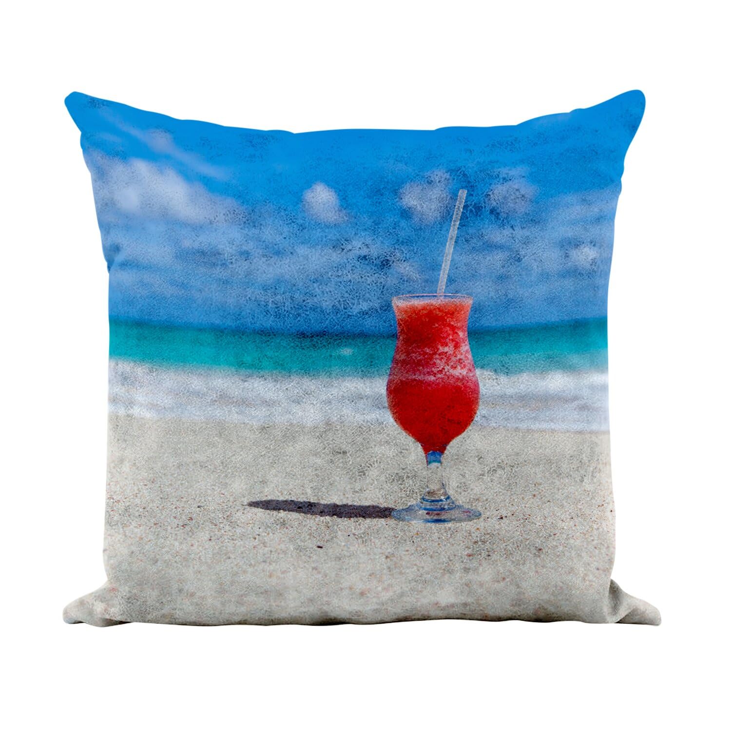 Coussin blanc similicuir 40x40 cm anti-tache motif Cocktail pour sublimer votre piece