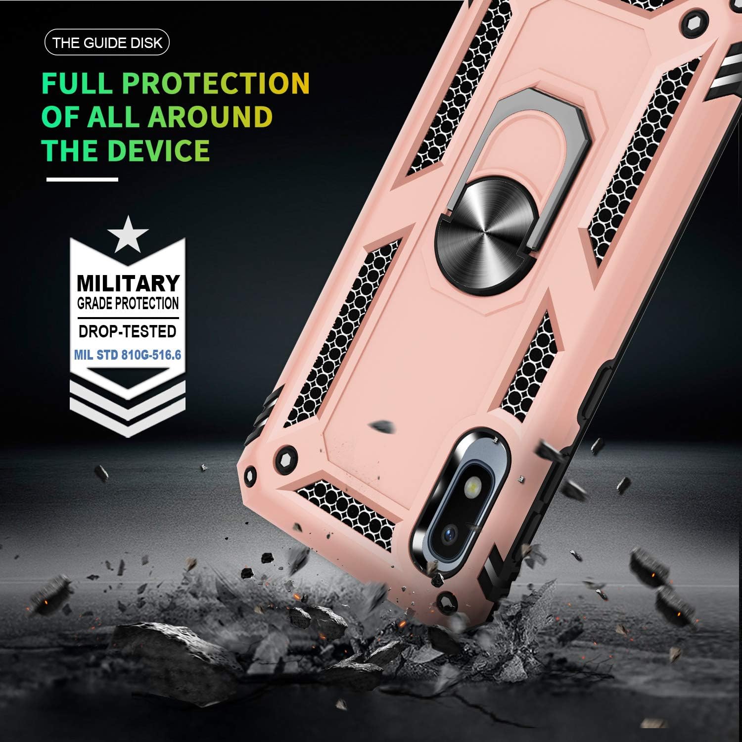 Gritup Galaxy A10e Case with HD Screen Protector, Military Grade 15ft. Drop Tested Cover with Magnetic Ring Kickstand Compatible with Car Mount Holder, Phone Case for Samsung Galaxy A10e Rose Gold
