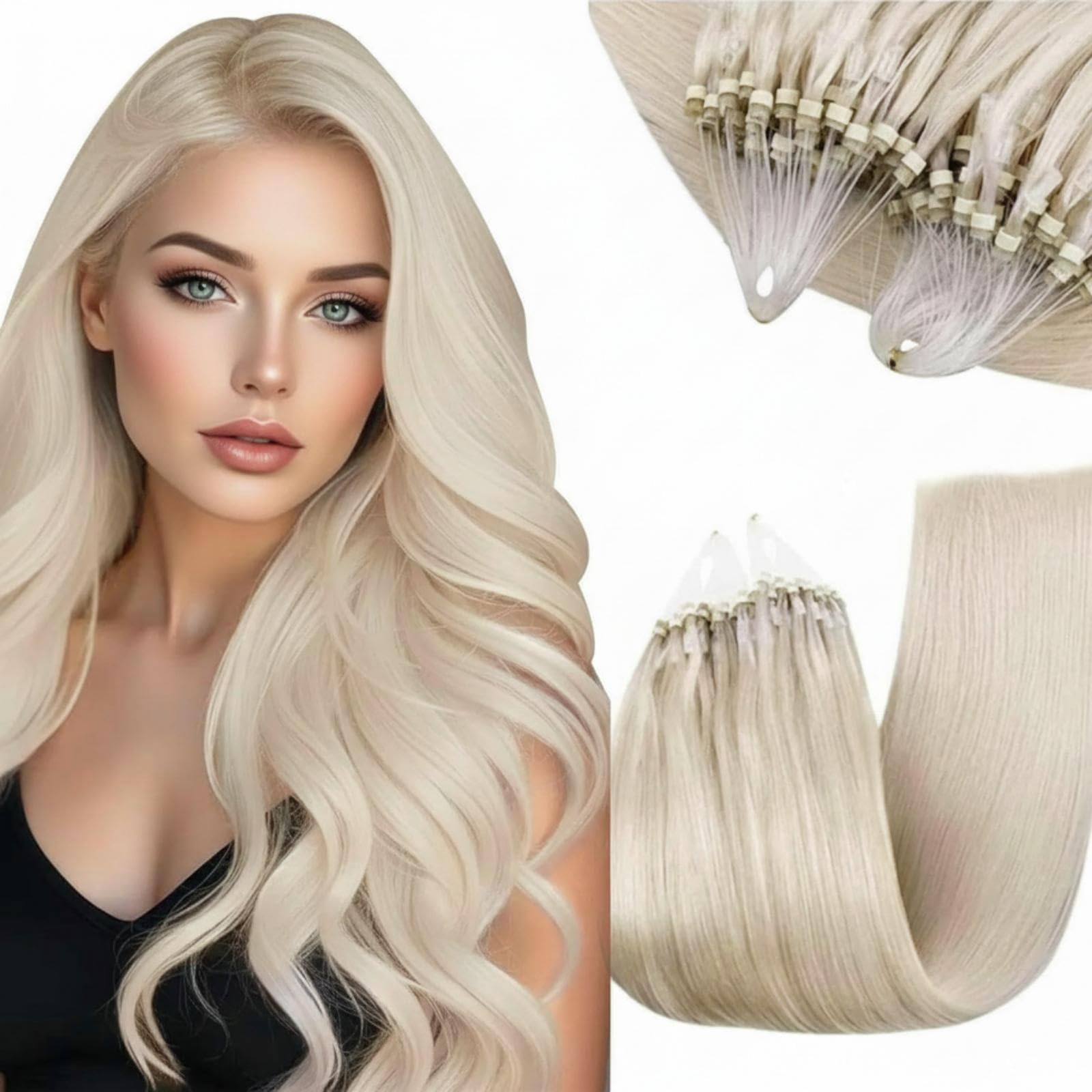 RUNATURE Microlink Hair Extensions Real Human Hair White Blonde Remy Micro Beads Hair Extensions Natural Micro Link Human Hair Extension Straight 18