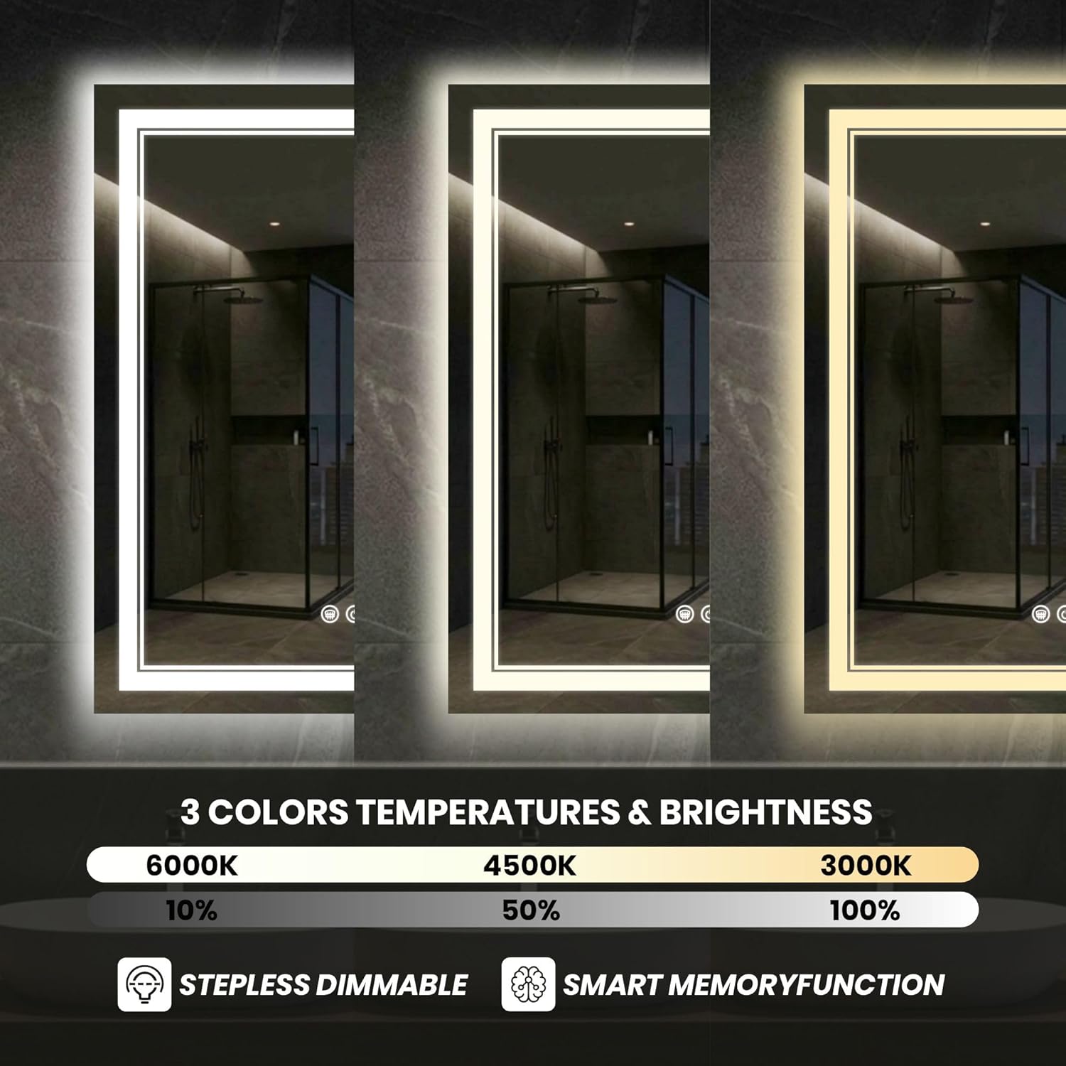 36 x 36 LED Bathroom Mirror with Lights, Lighted Bathroom Vanity Mirror for Wall,Frontlit & Backlit, Anti-Fog, Shatterproof, 3 Adjustable Color Temperatures & Memory Function (36X36)
