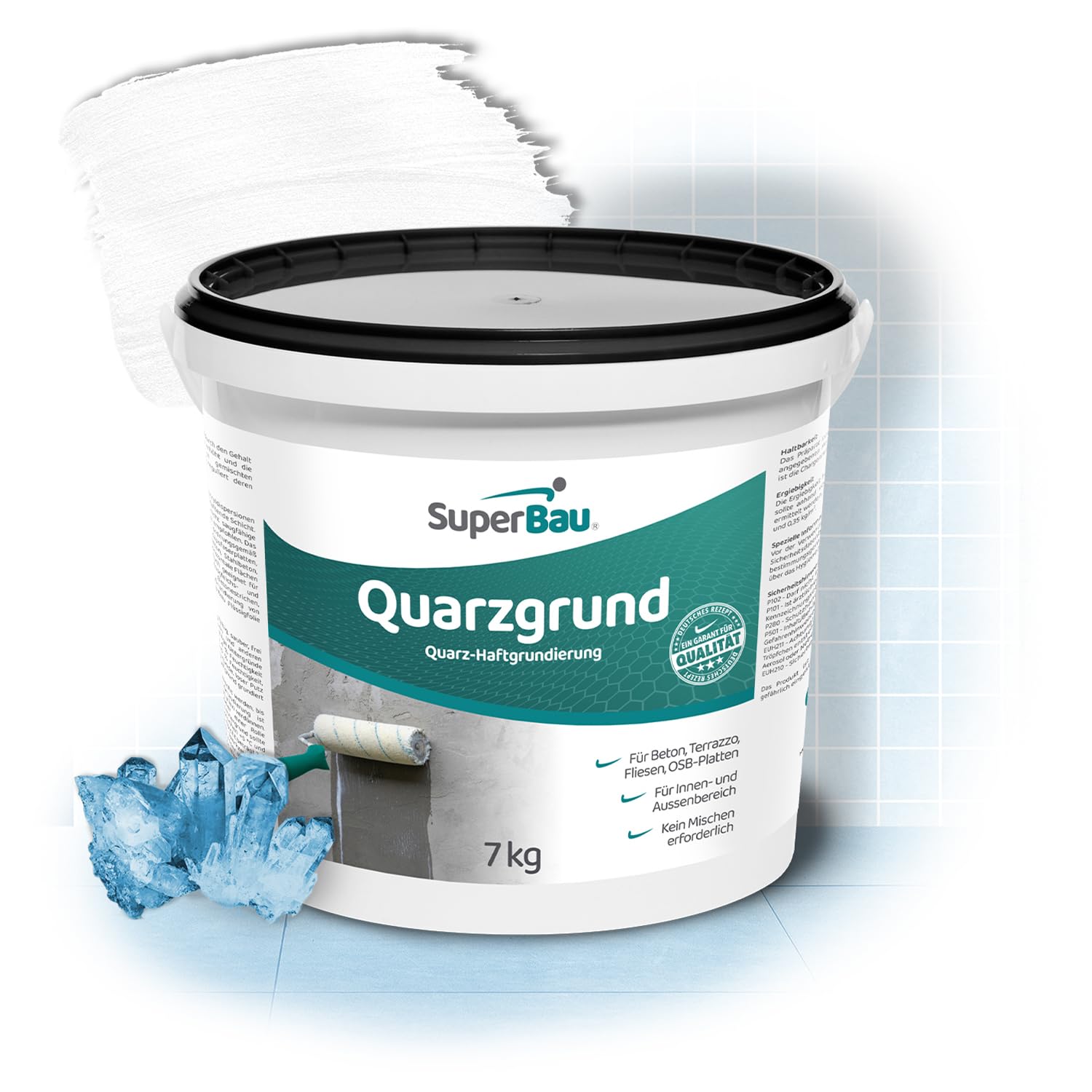 Quarzgrund (7kg ca.23m²) Weiß Haftgrund Fliese auf Fliese Grundierung für Putz Beton Holz OSB-Platten Haftgrundierung mit Quarzsand für Außen & Innen
