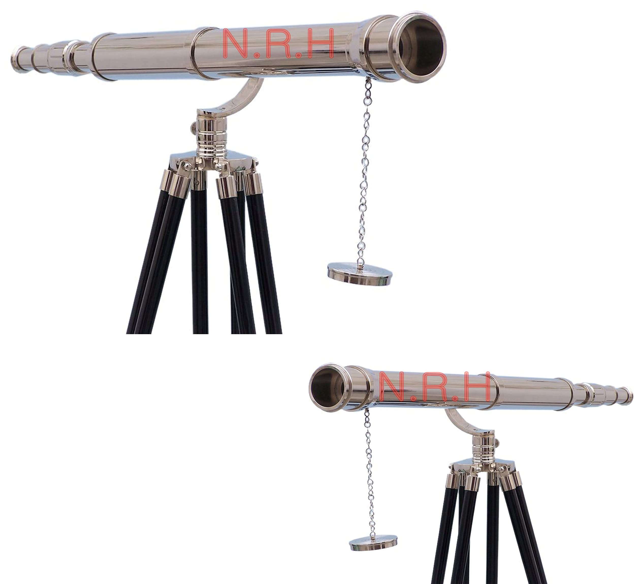 Nautical Replica Hub Black Maritime Telescope With Adjustable Tripod Wooden Stand Chrome Finish Spyglass Telescope