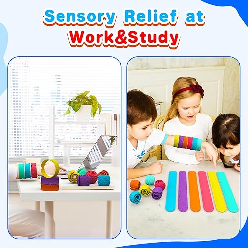 Miniatura 3 de Juguetes para ansiedad, pulseras para niños y adultos, paquete de 6 juguetes sensoriales de silicona texturizada para personas con TDAH, necesidades