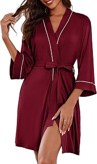 Women Kimono Robes Knee Length Knit Bathrobe Lightweight Soft Sleepwear V-neck Casual Ladies Loungewear