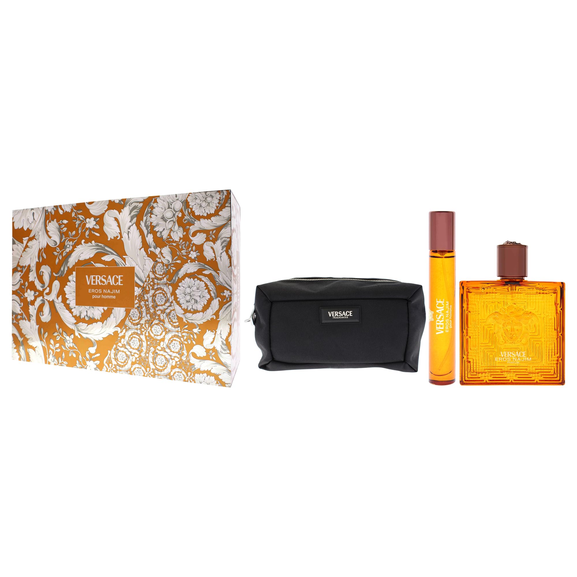 Versace Eros Najim Eau de Parfum Geschenkset 2025, 100 ml Parfum, 10 ml Reisespray und Kulturbeutel