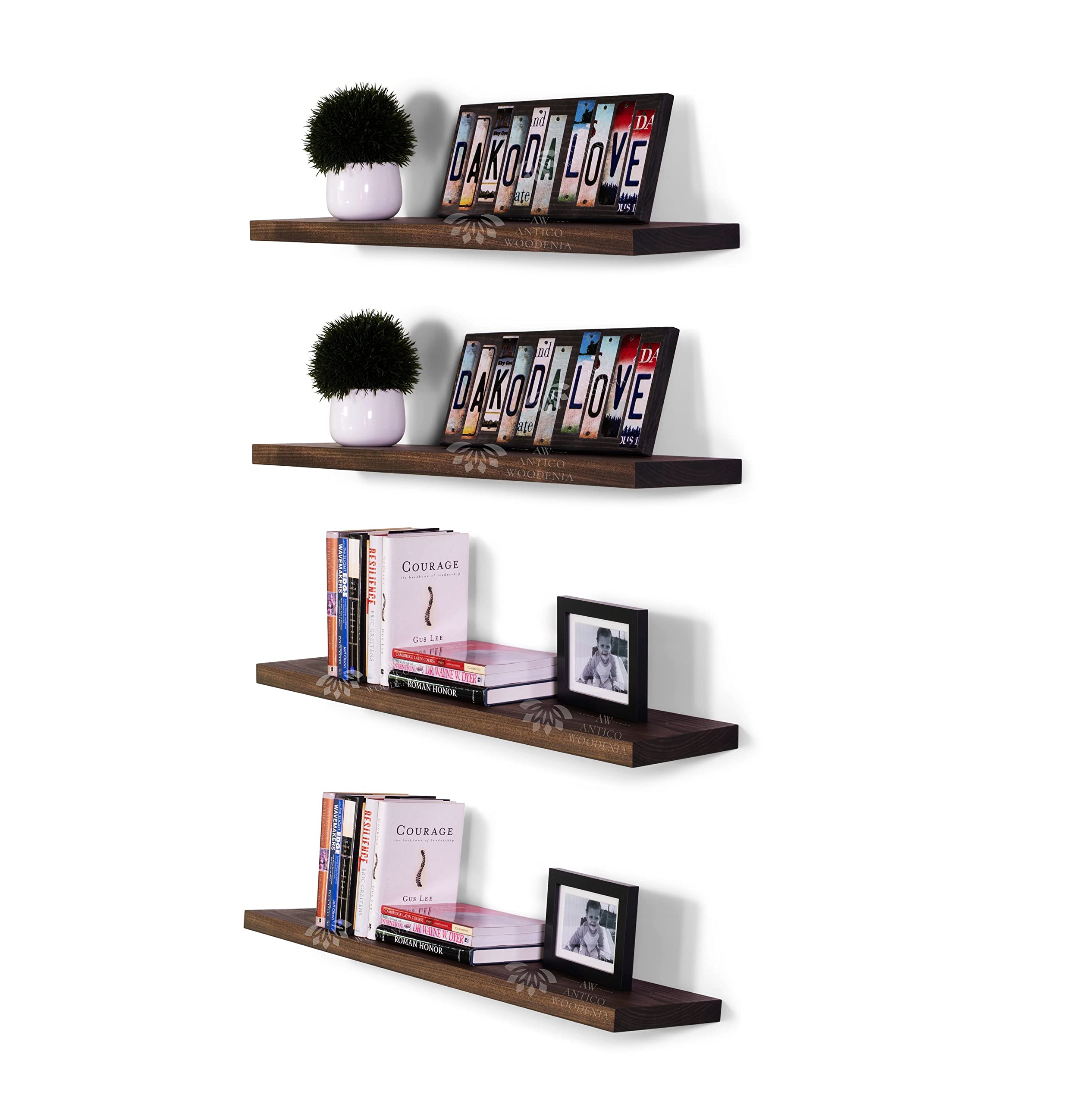 ANTICO WOODENIA 20 Inch Sheesham Veneer Extra Thick Floating Wall Shelf| Wall Mount| Wall Rack| Wall Bracket| Wall Cabinet| Floating Wall Shelves (Large, Set of 4)