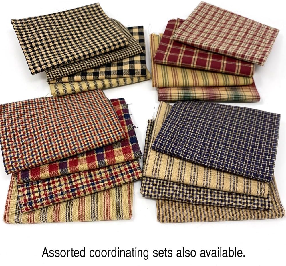 Set of 4 Fat Quarters, Tuscan Brown Assorted Plaid Gingham Homespun Cotton Fabric Bundle by JCS