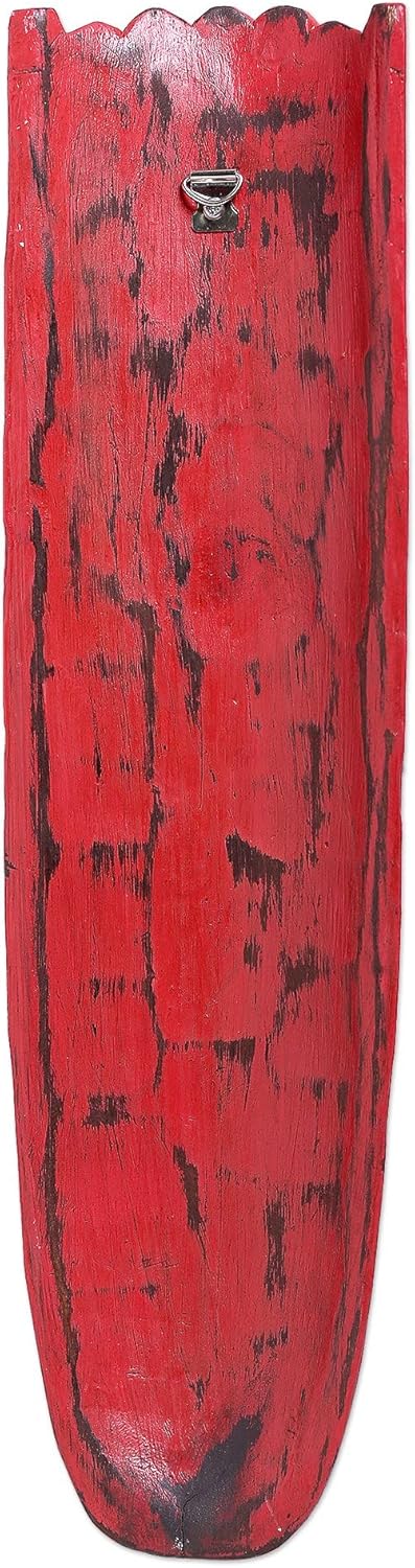 NOVICA Wood Mask Handmade Red Elephant from Bali Black Indonesia Masks Animal Themed [19.25in H x 5in W x 2.2in D] 'Ancient Elephant'