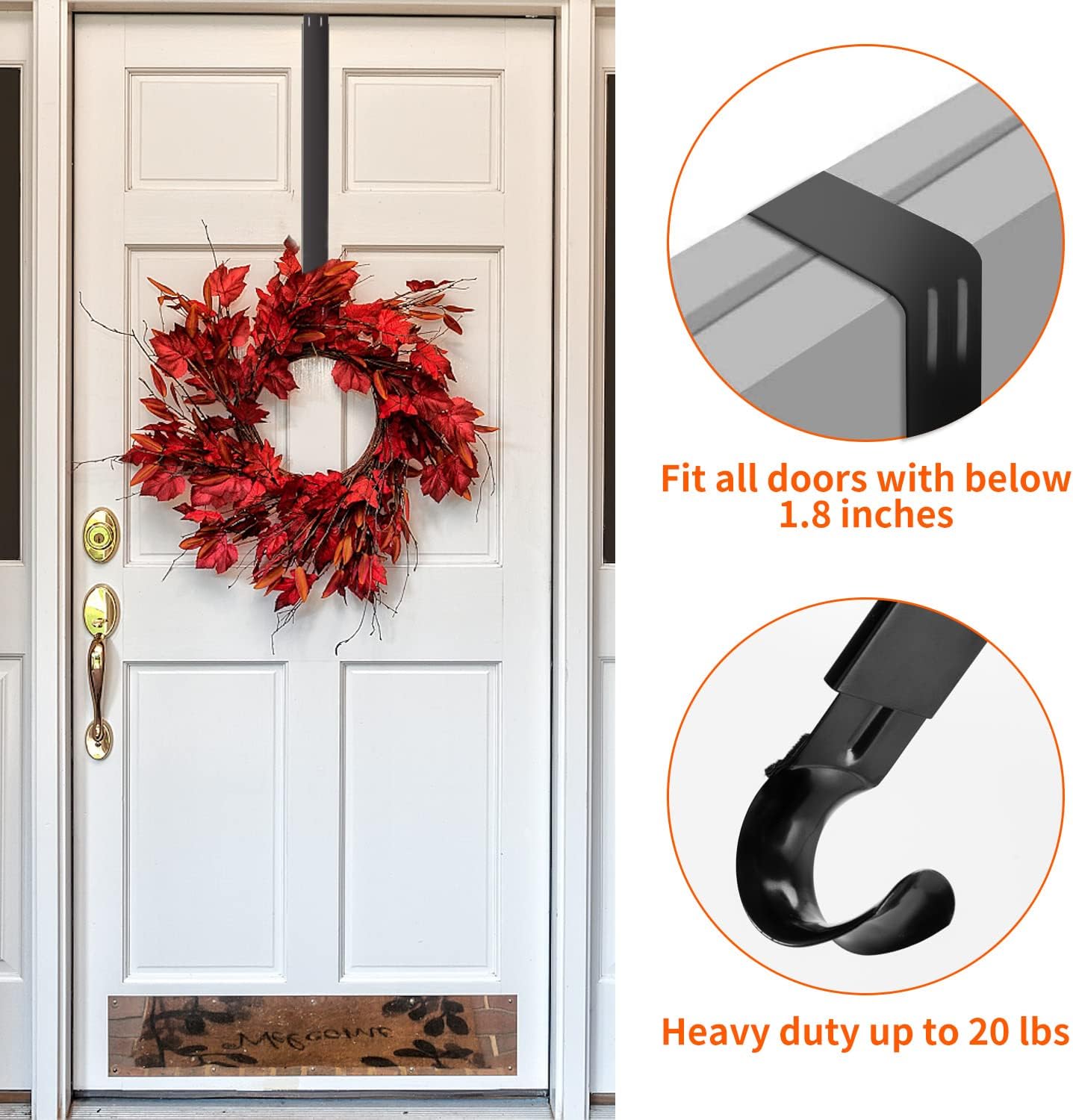 Larchio 2 Pack Adjustable Wreath Hanger for Front Door, Over The Door Wreath Holder Hook Extend from 15-25inch Door Wreath Hanger for Christmas Wreath Decor : Home & Kitchen