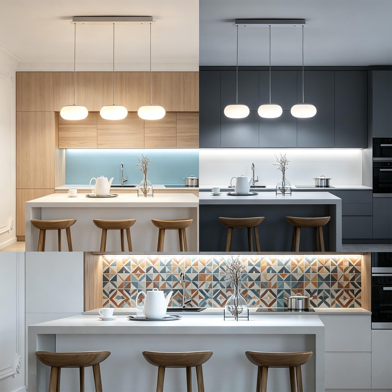Modern Esszimmer Hängelampe 3 Stück E27 Pendelleuchte Wohnzimmerlamp Polystyrol-Kunststoffschirm Dreifarbiges Licht Hängeleuchte Schlafzimmer Küchenlampe Höhenverstellbar Lampen