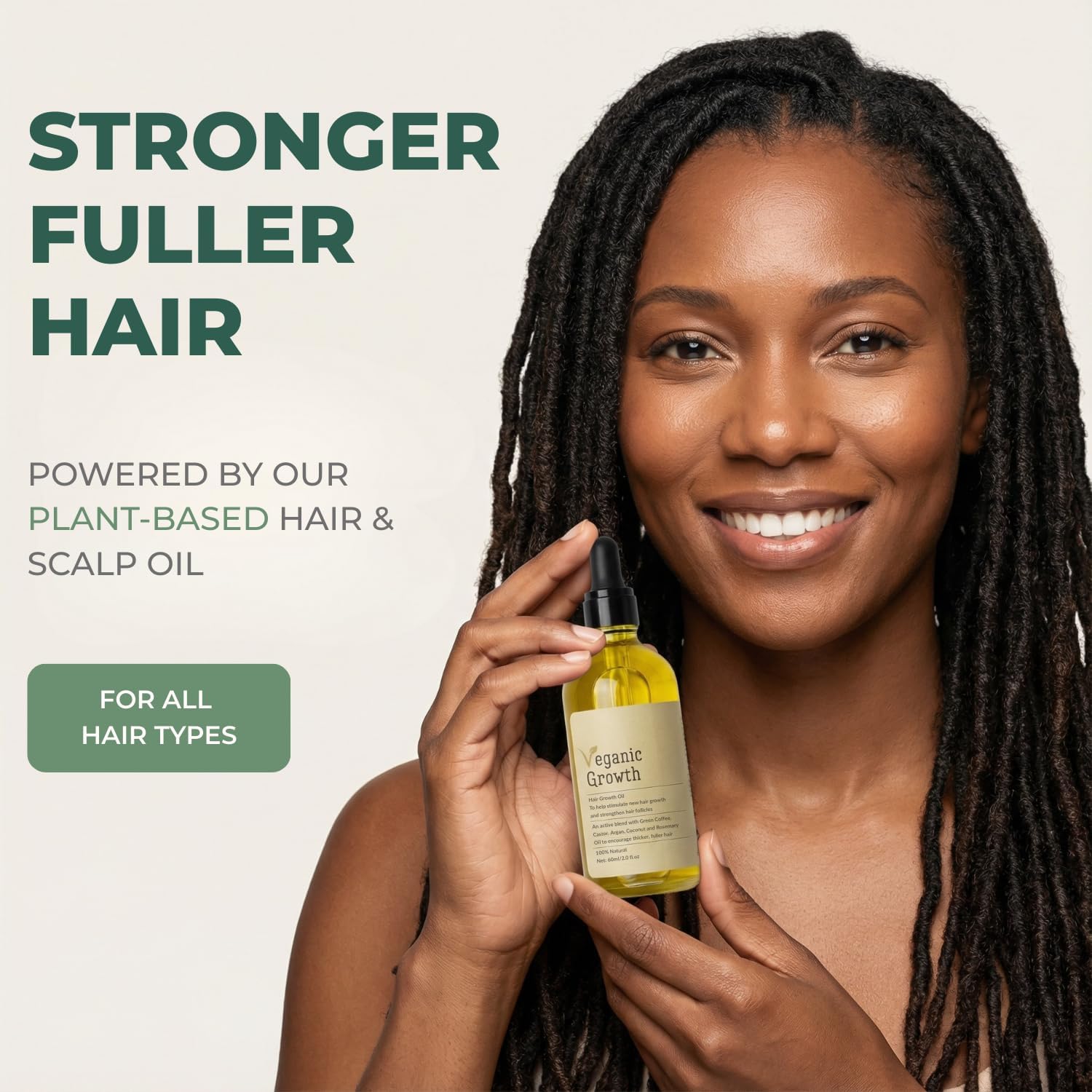 Veganic Natural Hair Growth Oil – Plant Based Vegan Serum, 11 Cold-Pressed Oils with Rosemary & Castor, Scalp Treatment for Dry, Damaged Hair & Split Ends, Helps Reduce Breakage & Shedding (2 Oz)