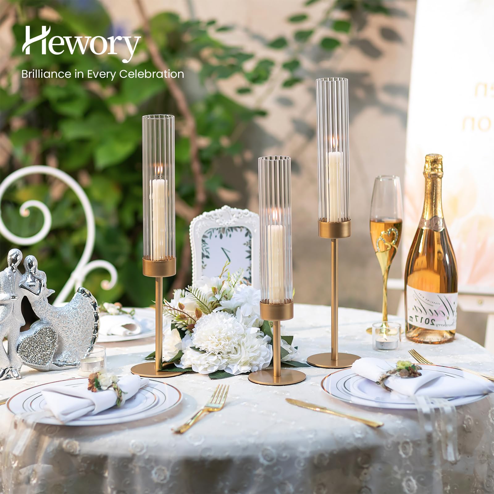 Hewory Bougeoir doré ouragan : 3 bougeoirs pour décoration