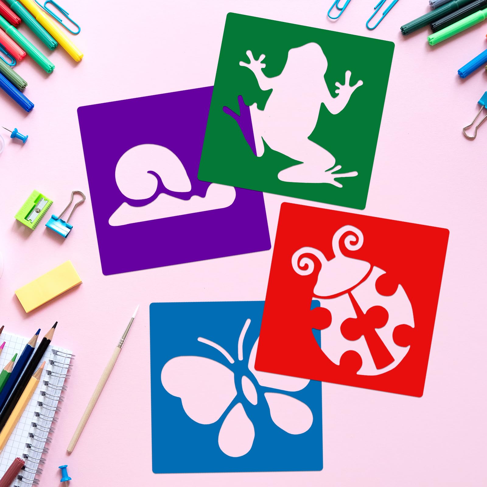 Pack De 12 Plantillas De Dibujo Para Niños | Formas De Jardín | 8x8 Pulgadas | Reutilizables Y De Plástico PET