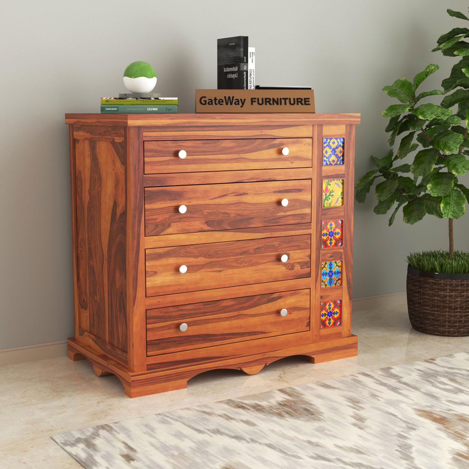 GateWay Furniture Solid Sheesham Wood Wooden Chest of Drawers with 4 Drawer Storage | Multipurpose Storage Cabinet Rack for Bedroom Home Living Room (Ethan, Honey Finish)-image-32