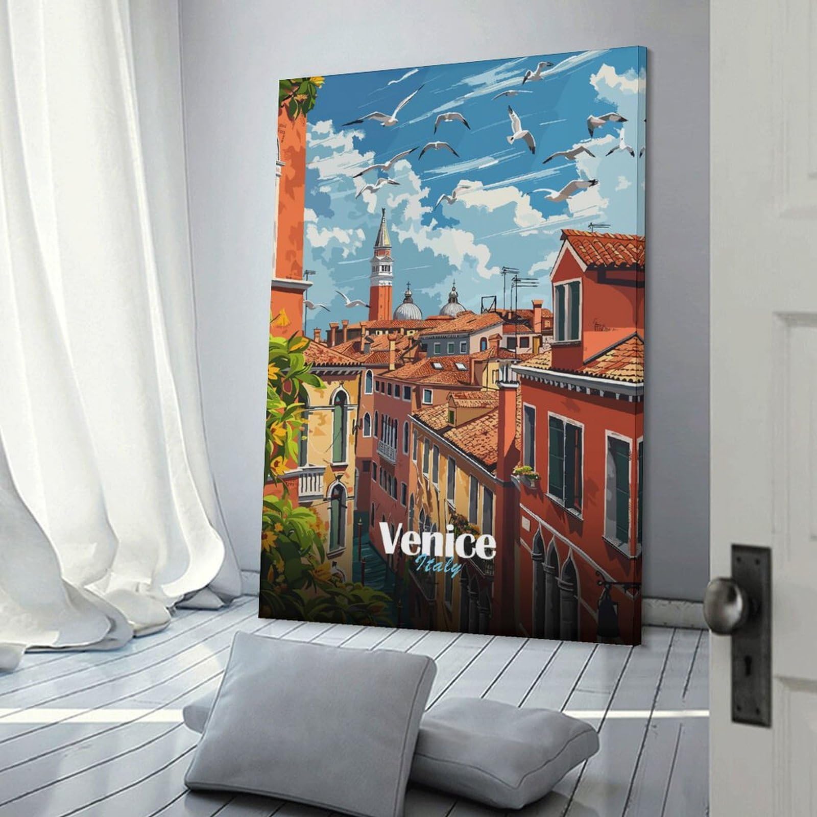 Junmoney Venice Cityscape Hanging Wall Art, 20x30inch(50x75cm), for Bedroom Walls, Guest Spaces Or Lounges, An Easy Wall Refresh for Bedrooms