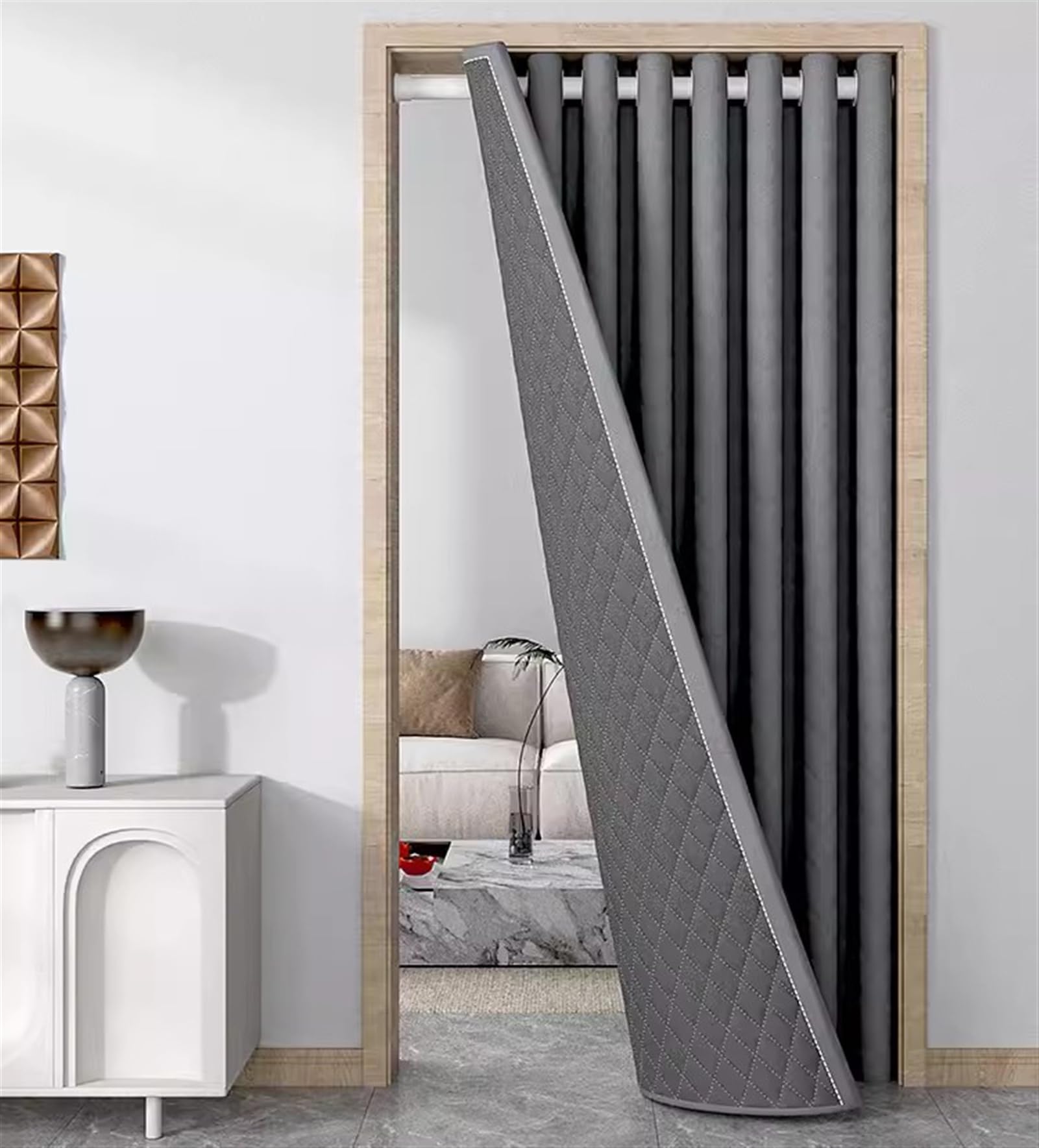 Blickdichte Vorhänge Thermovorhang Wärmeschutzvorhang Winddicht Kälteschutz Türvorhang mit Ösen Verdunkelungsvorhang für Balkontür Schlafzimmer Grau 270x220cm
