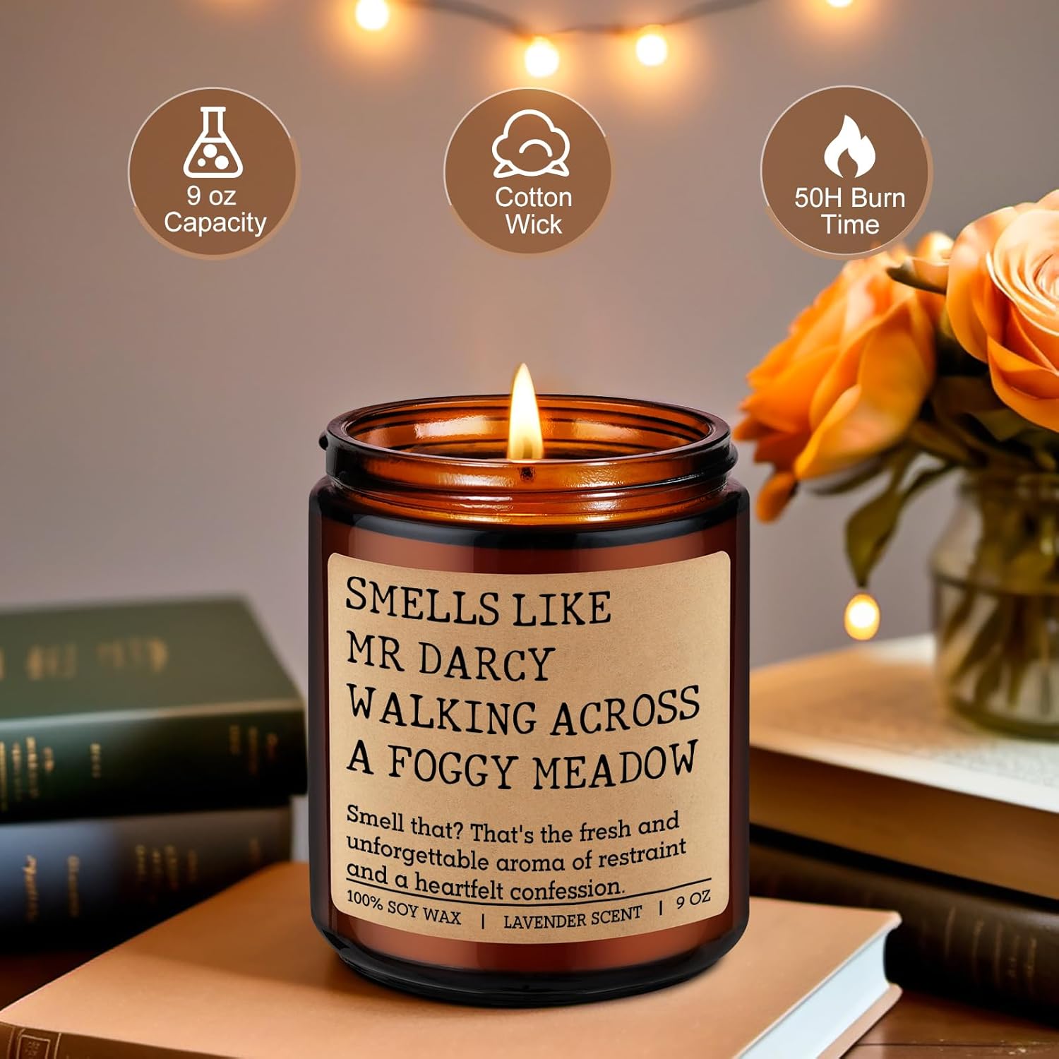 LEADO Mr Darcy Candle, Pride and Prejudice Gifts for Women, Men - Bookish Romantic, Jane Austen Gifts for Friends - Funny Valentines, Birthday Presents for Jane Austen Fans, Darcy Lovers, Book Lovers - Image 3