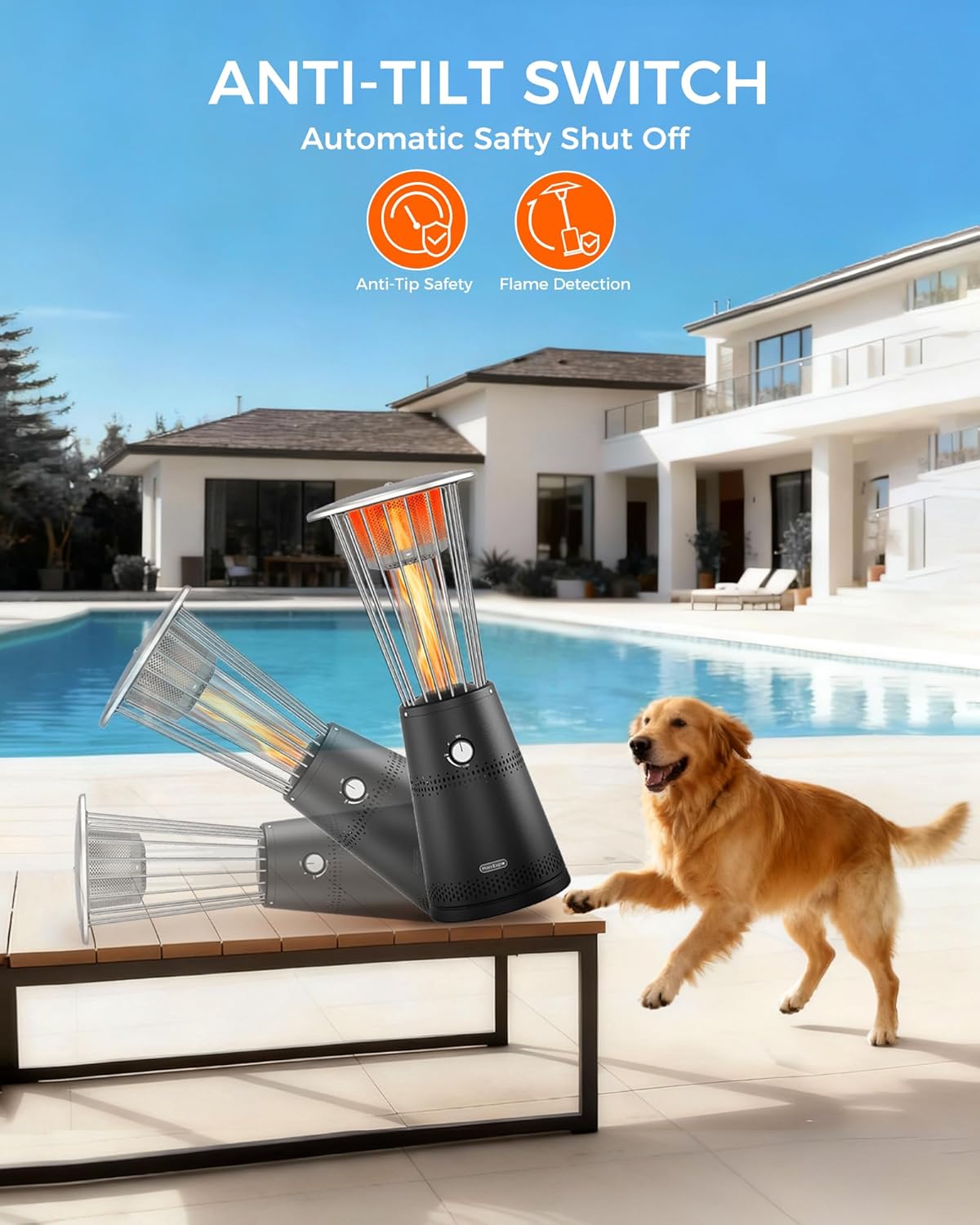 Tabletop Heater Patio Heater, 11,000 BTU Propane Patio Heater for Commercial, Balcony & Porch, Quartz Glass Tube, Portable Small Heater For Outdoor Use, Black