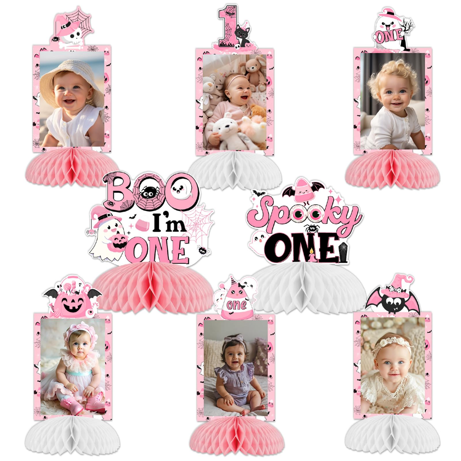 Centros de mesa Spooky One rosa para decorar cumpleaños de niña fácil