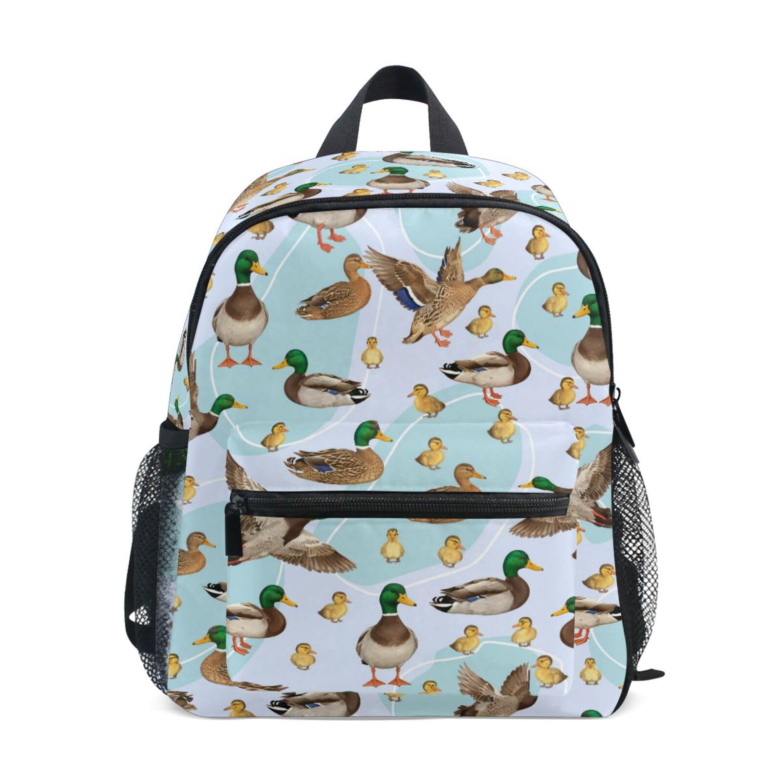 ALAZA Mallard Ducks Pattern Toddler Backpack for Boys Girls,Kid Backpack with Chest Clip and Name Tag,M