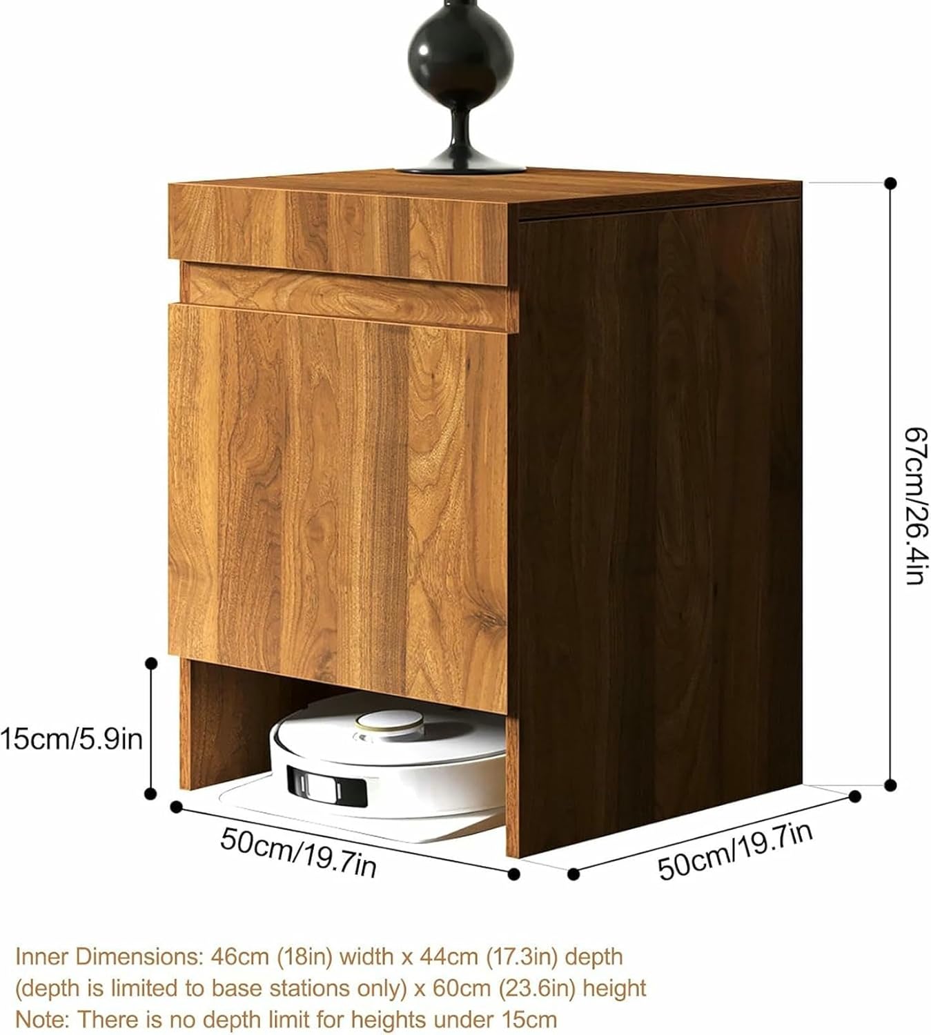 Robot Vacuum Stand Cabinet Hidden End Side Table Home Furnishing Night Stand Vacuum, Self-Emptying Sweeper Machine Cabinet Easy to Change Water
