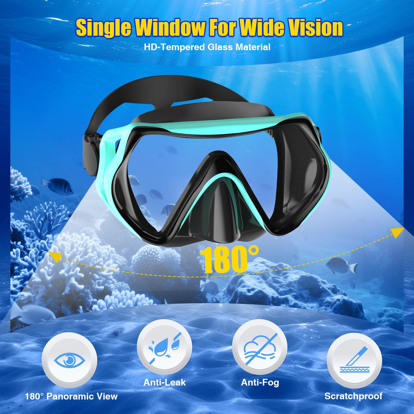 Sprzęt do snorkelingu, panoramiczny widok 180°, maska do nurkowania przeciwmgielnego, profesjonalny sprzęt do nurkowania do swobodnego oddychania, pływanie, nurkowanie