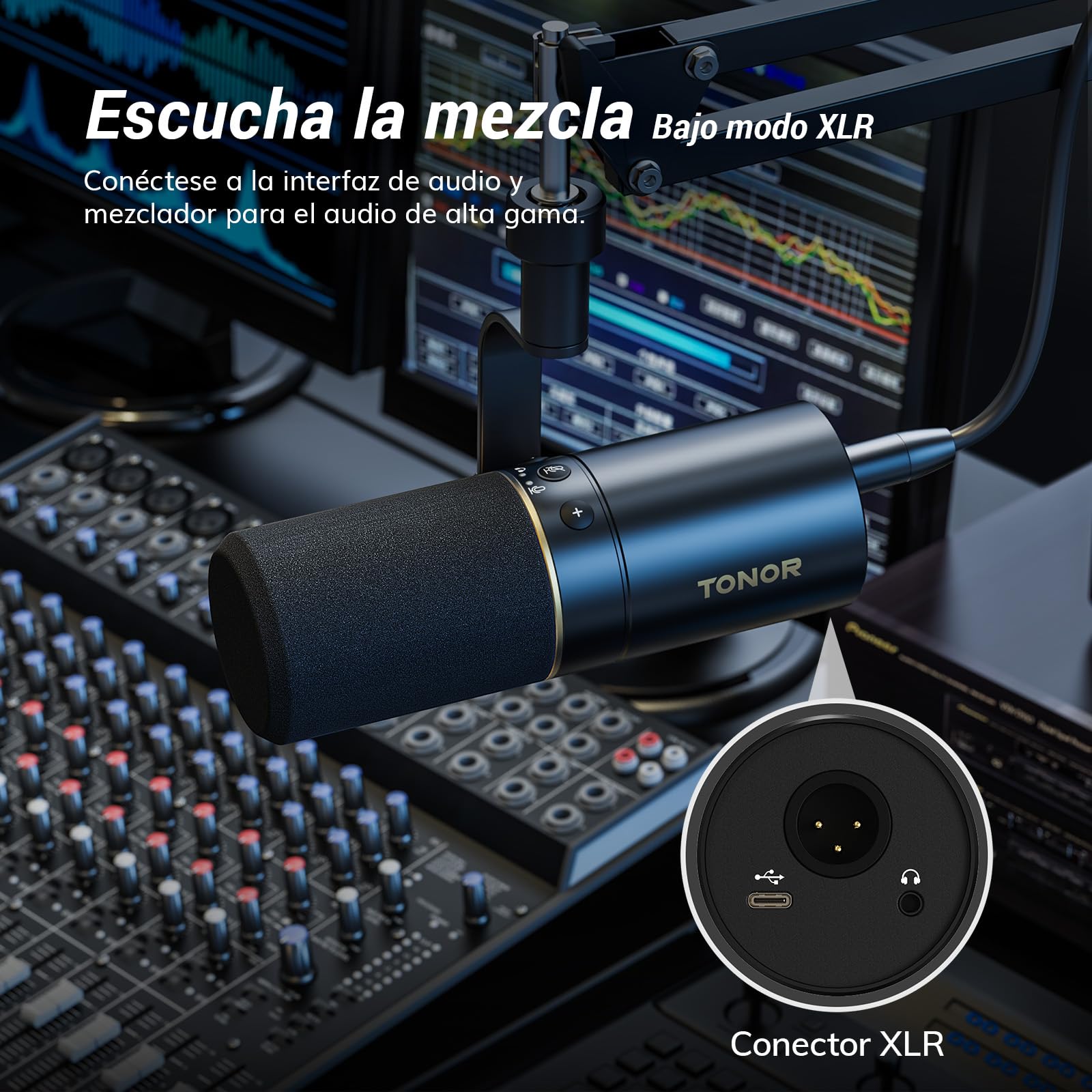 TONOR PC Microfono Dinámico Gaming con Brazo Soporte, Profesional Micrófono USB/XLR para Juegos, Podcasting, Streaming, Estudio, Vocal Grabación, Mic cardioide con 3.5mm Jack, Botón Mute, TD510+