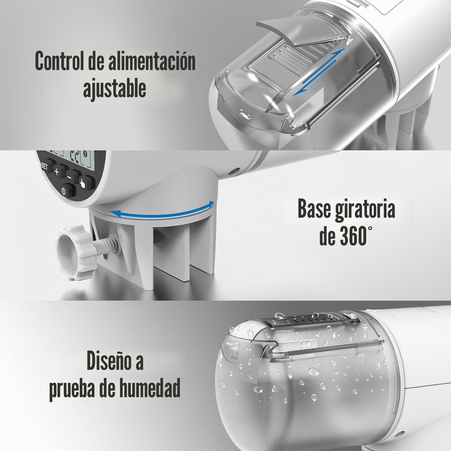 JuzPetz - Comedero automático de Peces | Pantalla Digital y ajustes programables | Comedero automático para acuarios | Accesorios para acuarios |Blanco