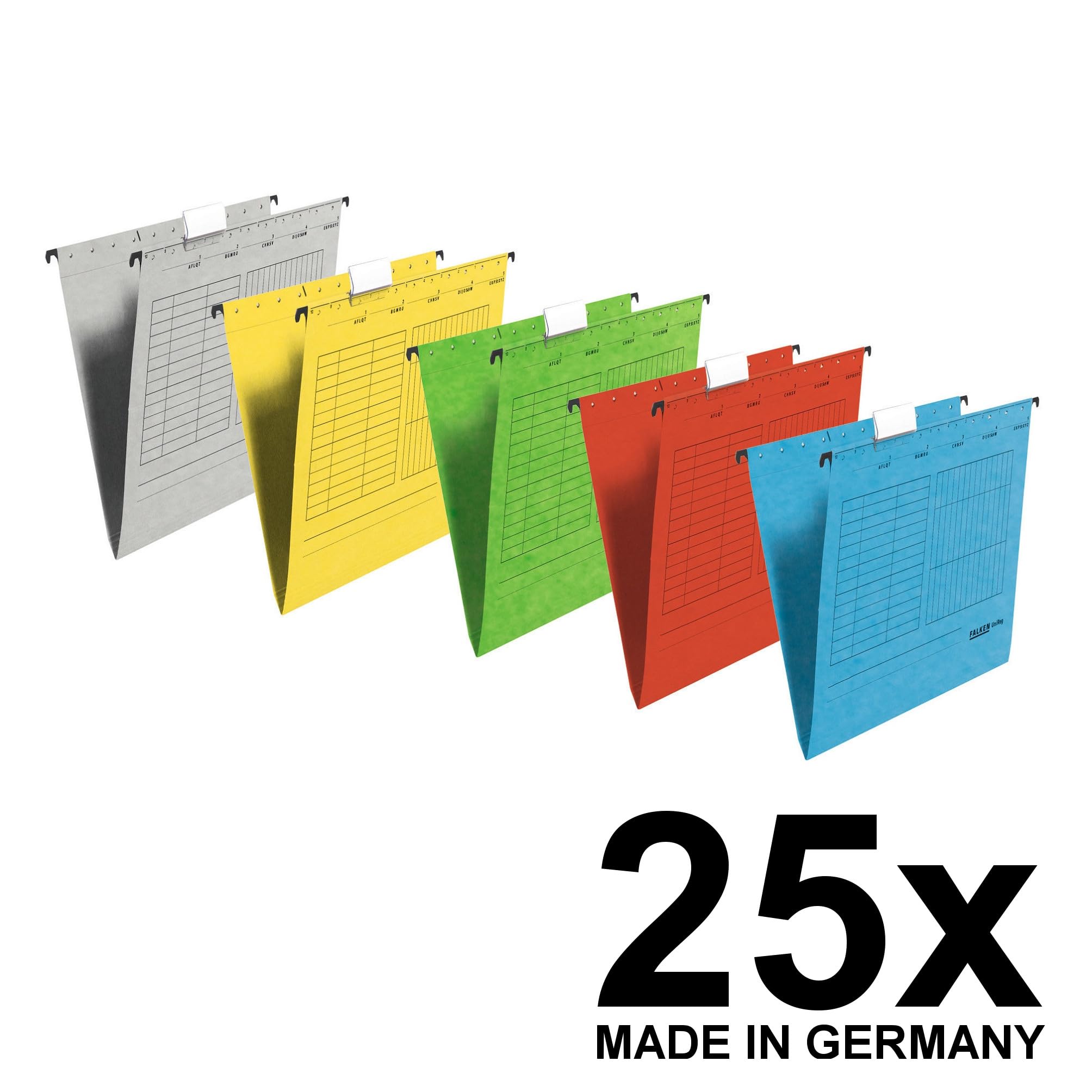 Original Falken 25er Pack Hängemappe UniReg. Made in Germany. Aus Recycling-Karton für DIN A4 seitlich offen farbig sortiert Blauer Engel ideal für die lose Blatt-Ablage im Büro und der Behörde