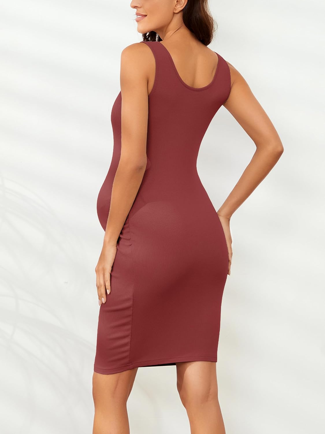 Ecavus Women's Maternity Ribbed Slim Fit Dress Sleeveless Tank Dresses Scoop Neck Pregnancy Bodycon Dress for Casual Wear - Image 3