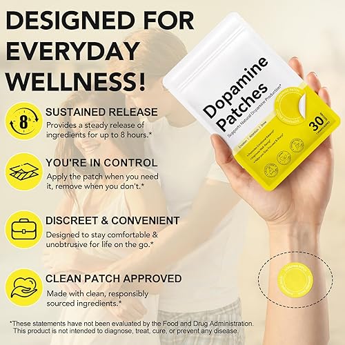 Miniatura 8 de Parches de dopamina extra fuertes, 30 parches veganos de apoyo para el bienestar mental diario, fórmula a base de plantas, positividad y motivación,