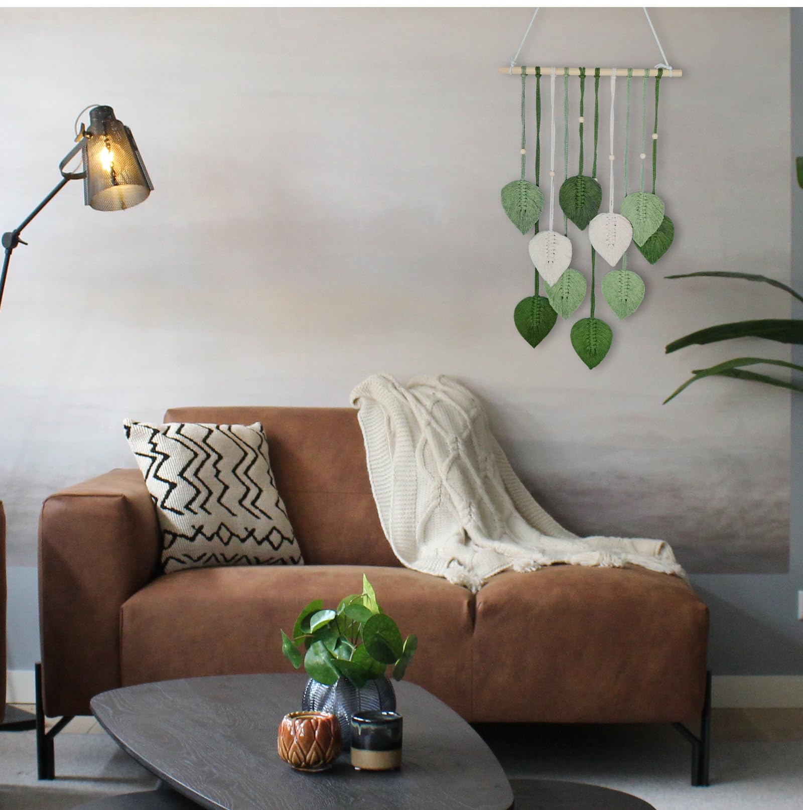 YATOSEEN Hojas para Tapiz Macrame de Pared, Decoración de Pared Bohemia, Tapiz de Macramé, Hoja de Macramé Hecha a Mano con Gancho para Dormitorio, Sala de Estar, Guardería, Restaurante
