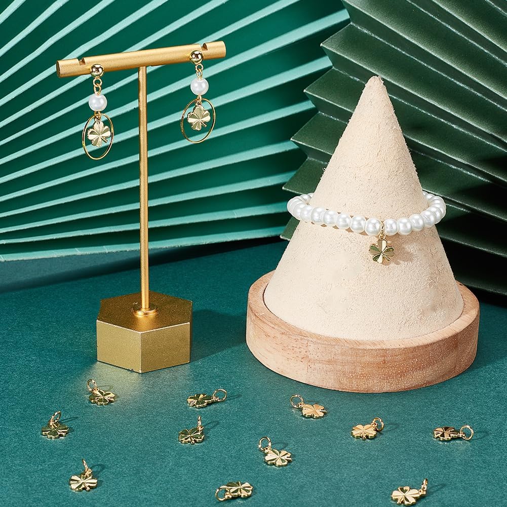 Beebeecraft 40Pcs 2 Colors Four Leaf Clover Charms 18K Gold & Platinum Plated Brass St. Patrick's Day Shamrock Charm Good Luck Pendant for Jewelry Making - Image 4