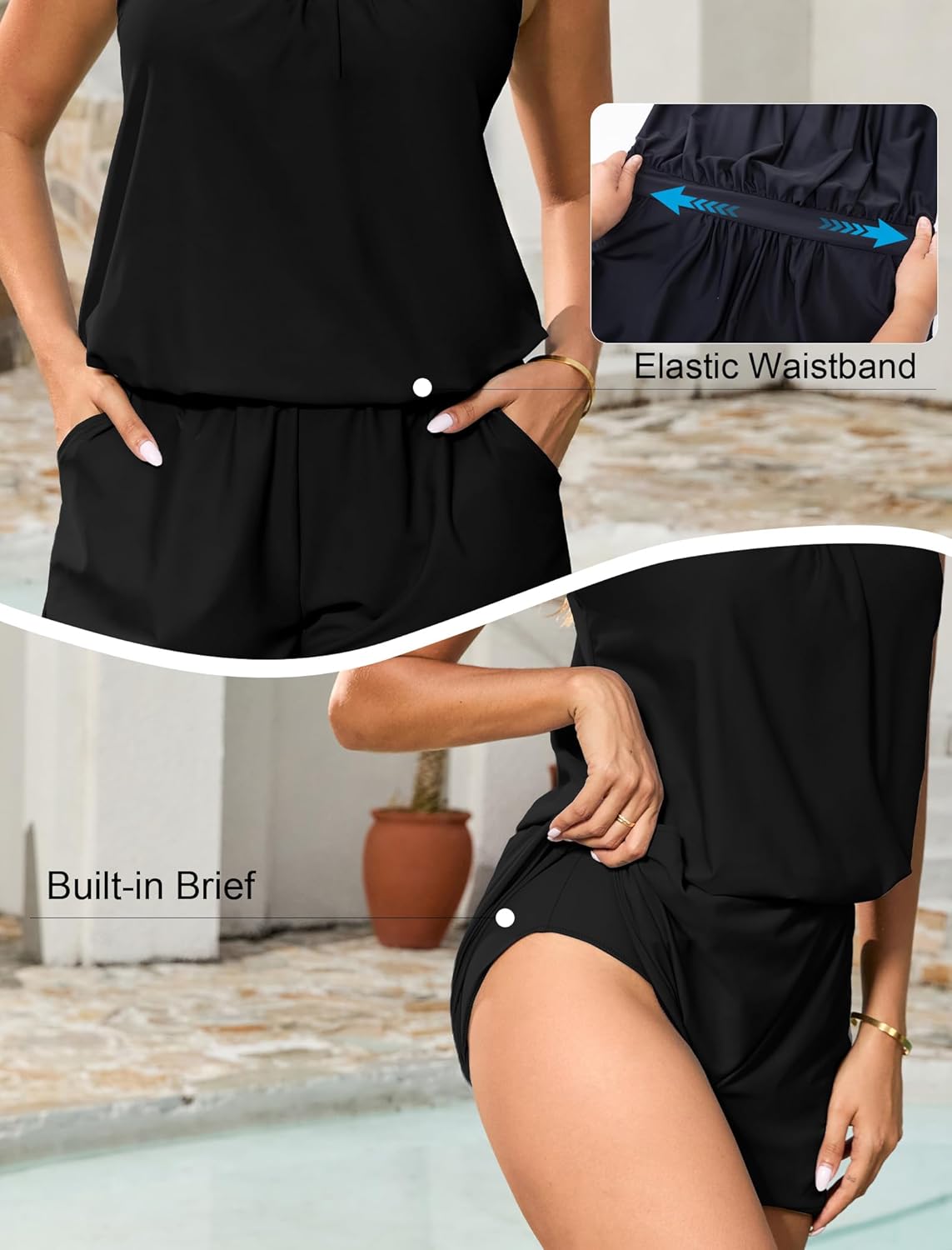 Arolina Women's Plus Size Swim Romper One Piece Swimsuits Modest Bathing Suit with Pockets (S-24W) - Image 2