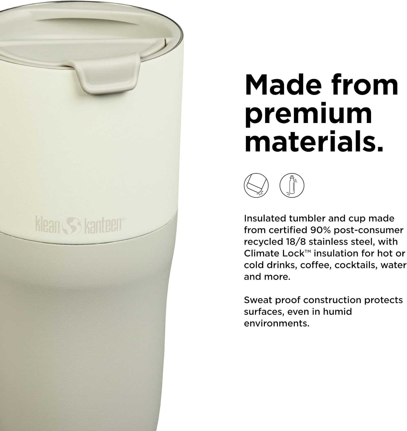 Klean Kanteen Rise Tumbler - Dishwasher-Safe, Stainless Steel Insulated Tumbler - Features Flip Lid - Perfect for Indoor & Outdoor Use - 26 oz, Tofu