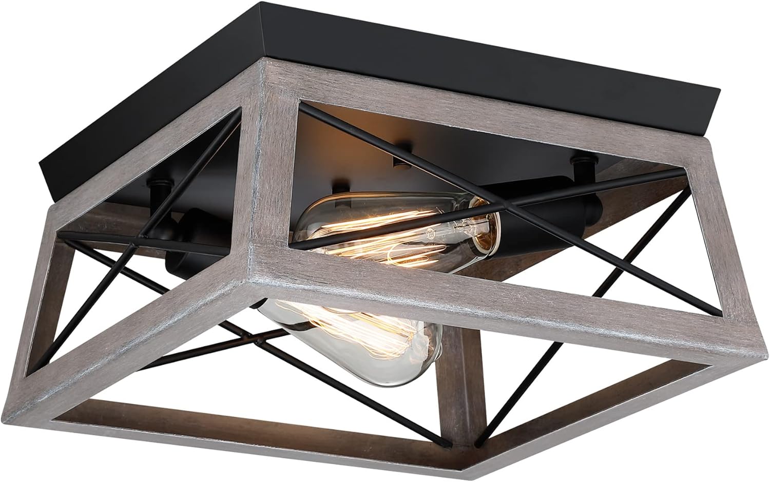 Pia Ricco Flush Mount Ceiling Light Fixture, Industrial Outdoor Ceiling Light for Front Porch, Rustic Farmhouse Style, Modern Square Light for Entry, Hallway, Kitchen, Grey