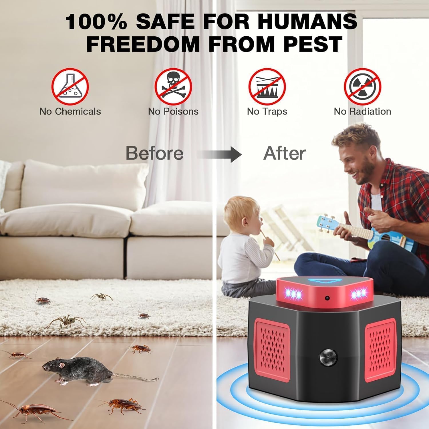 Rodent Repellent Ultrasonic Plug in Mouse Repellent Get Rid of Mice Permanently Electronic Repellent 4Modes & Flashing Light, 360° Ultrasonic Mouse Blocker Rat Deterrent Indoor for House Garage - Image 3